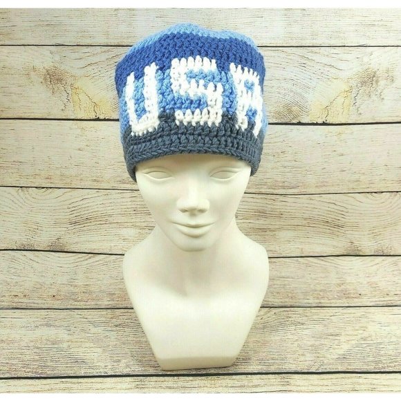 USA Wool Hat Unisex Handmade Knit Winter Warm Beanie Cap Holiday Gift Her & Him - Picture 6 of 10